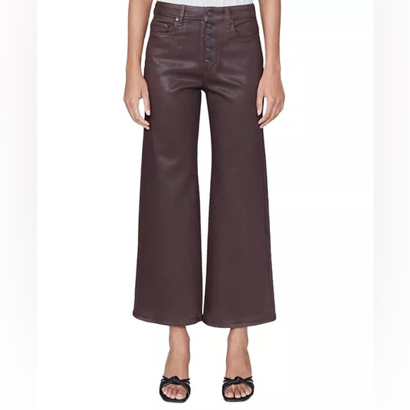 PAIGE Anessa Jeans 33 NWT Chicory Luxe Coated Ankle Flare Exposed Button Fly - Picture 1 of 13